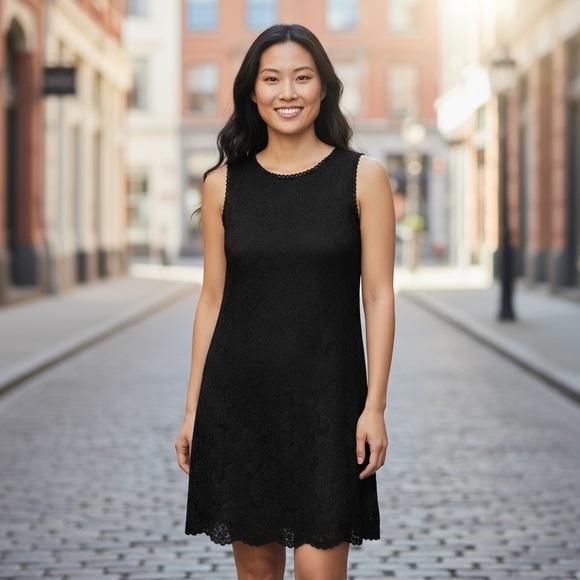 Womens NWT Talbots Black Lace Sleeveless Shift Dress Size 12 - Picture 1 of 11